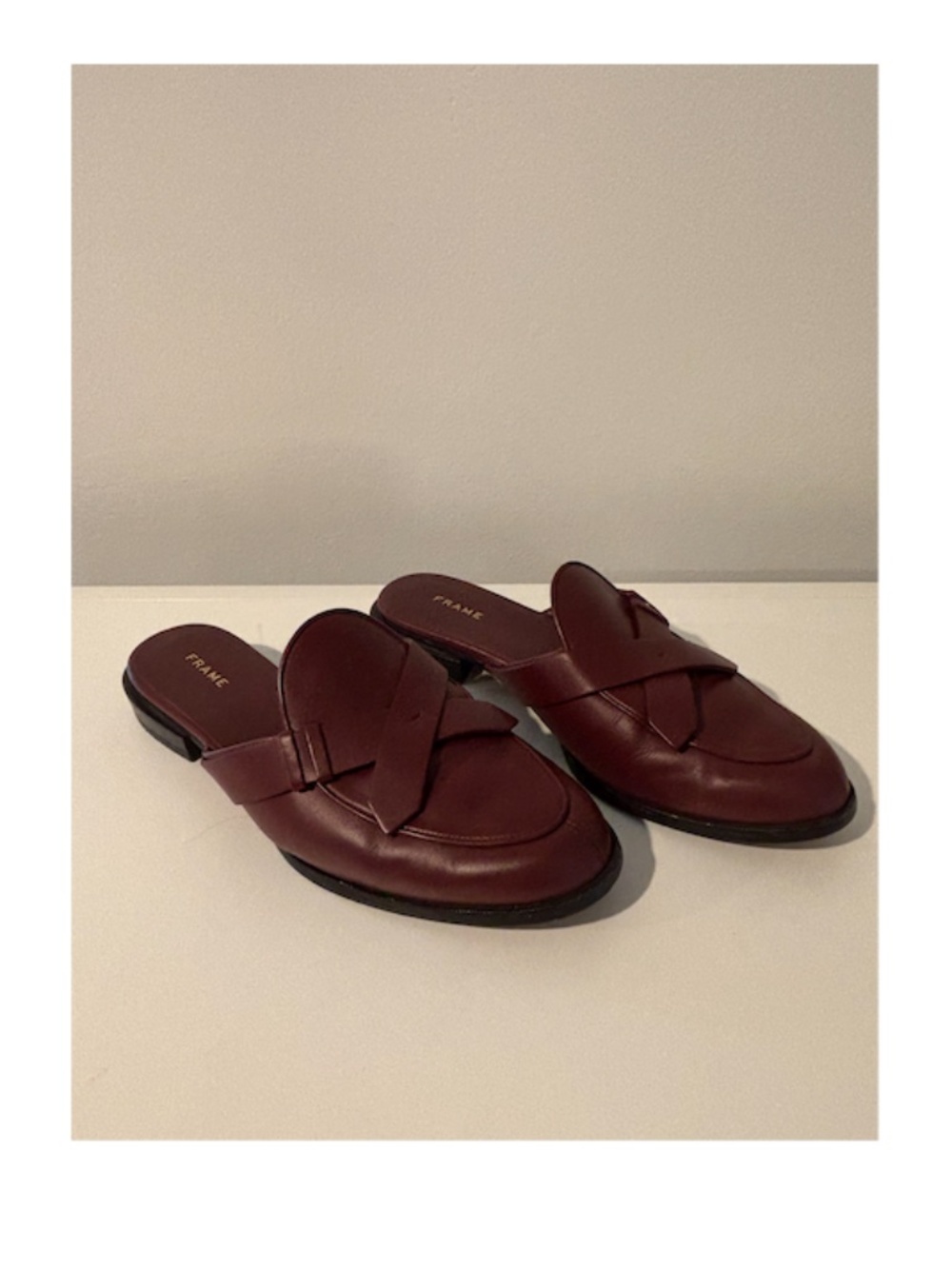 Frame Le Willoughby Bordeaux Burgundy Leather Slide On Mules Size 39